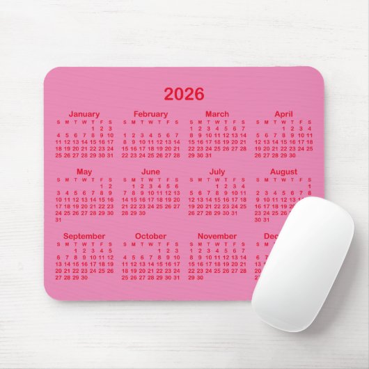 Pink and Red 2026 Calendar Muismat (Met muis)