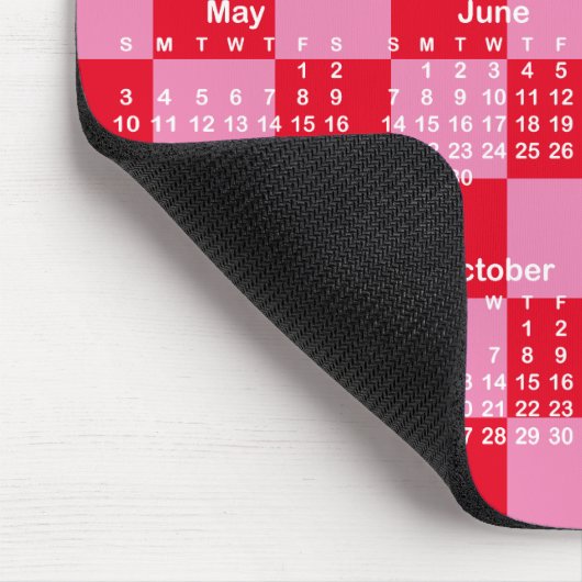 Pink and Red Checkerboard 2026 Calendar Muismat (Hoek)