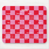 Pink and Red Checkerboard 2026 Calendar Muismat (Voorkant)