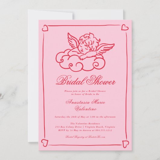 Pink and Red Cherub Whimsical Bridal Shower  Kaart (Voorkant)