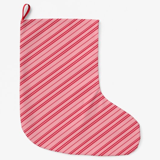 Pink and Red Christmas Candy Cane Stripes  Grote Kerstsok (Voorkant)