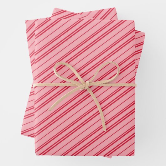 Pink and Red Christmas Candy Cane Stripes Inpakpapier Vel (In situ)