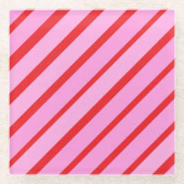 Pink and Red Diagonal Stripes Glazen Onderzetter