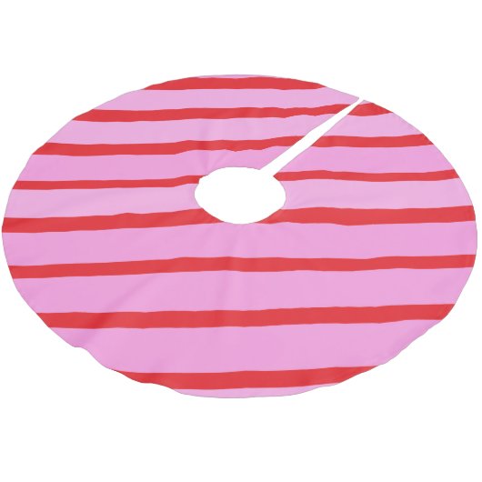 Pink and Red Diagonal Stripes  Kerstboom Rok (Gekanteld)