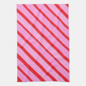 Pink and Red Diagonal Stripes Theedoek (Verticaal)