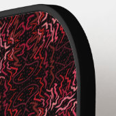 Pink And Red Dots And Squiggles Pattern On Black Pickleball Paddle (Links Detail)
