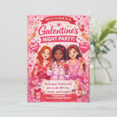 Pink and Red Galentine's Night Party Invitation Kaart (Staand voorkant)