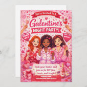 Pink and Red Galentine's Night Party Invitation Kaart (Voorkant / Achterkant)
