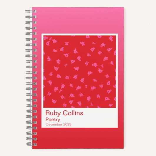 Pink and Red Gradient Floral Aesthetic Notebook Notitieboek (Voorkant)