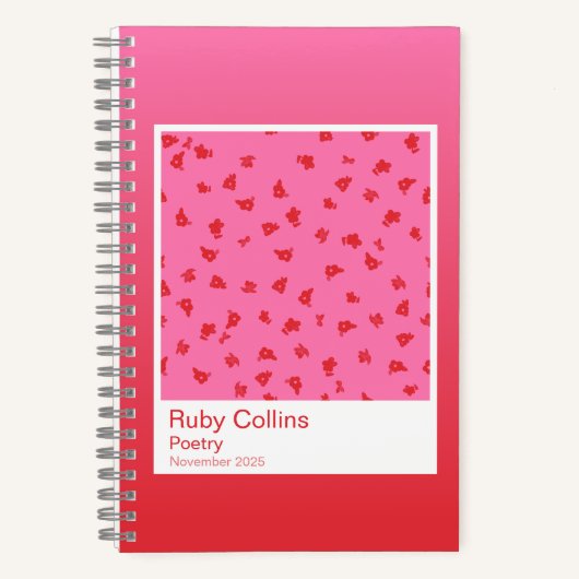 Pink and Red Gradient Floral Aesthetic Notebook Notitieboek (Voorkant)