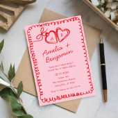 pink and red hand drawn heart Whimsical Wedding  Kaart