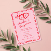 pink and red hand drawn heart Whimsical Wedding  Kaart