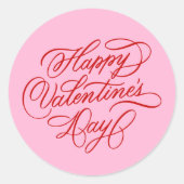 Pink and Red Happy Valentines Day Calligraphy Ronde Sticker (Voorkant)