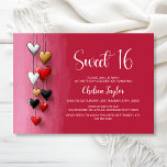 Pink and Red Heart Theme Sweet 16 Birthday Kaart<br><div class="desc">Invite your friends and loved ones to celebrate your daughter’s 16th birthday with this pink and red heart-themed invitation. A variety of paper types and corner styles are available for your unique invitations,  along with the option to download if you prefer a digital format.</div>