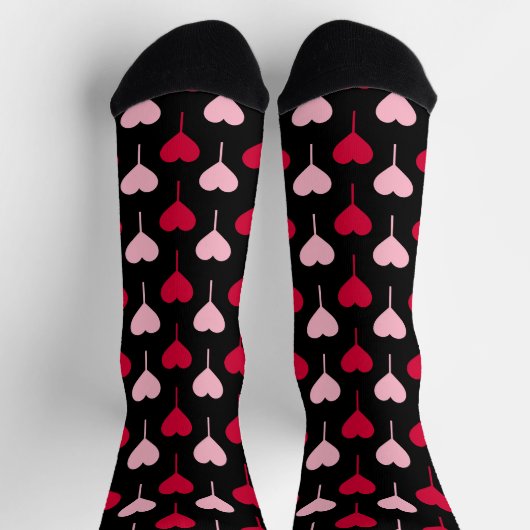Pink and Red Hearts Pattern Black Socks Sokken (Top)