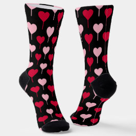 Pink and Red Hearts Pattern Black Socks Sokken