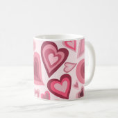 Pink and Red Layered Heart Pattern Koffiemok (Voorkant rechts)