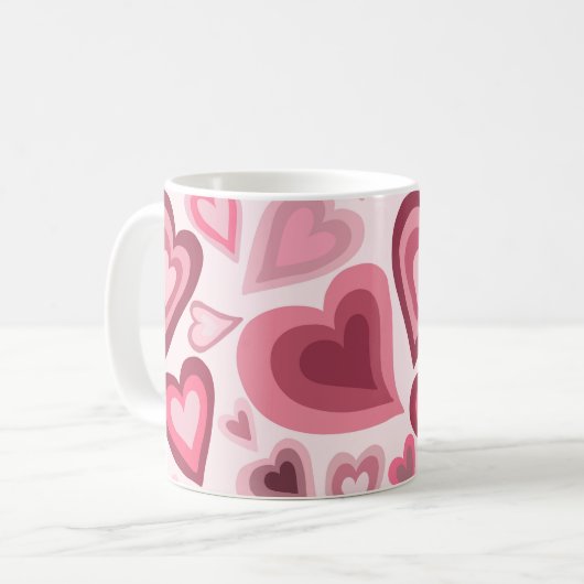 Pink and Red Layered Heart Pattern Koffiemok (Voorkant links)