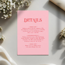Pink and Red Minimalist Retro Wedding Details Informatiekaartje