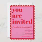 Pink and Red Modern 21st Scalloped Birthday Party Kaart (Voorkant)