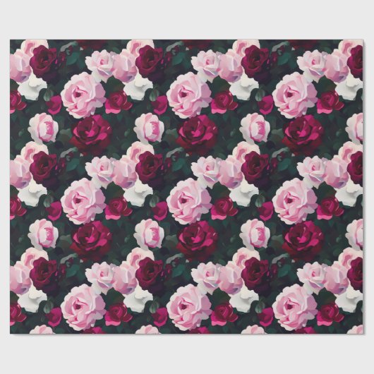 Pink and Red Painted Roses Cadeaupapier (Vlak)