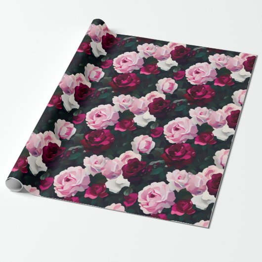 Pink and Red Painted Roses Cadeaupapier (Uitgerold)