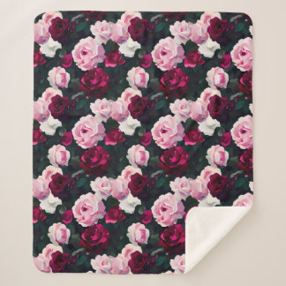 Pink and Red Painted Roses Sherpa Deken
