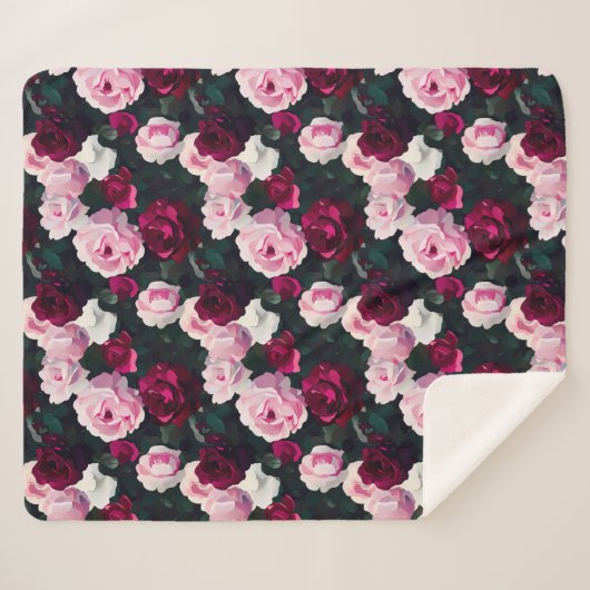 Pink and Red Painted Roses Sherpa Deken (Voorkant (horizontaal))