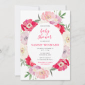 Pink and Red Peony Flowers Baby Shower Kaart (Voorkant)