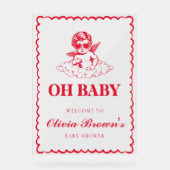 Pink and Red Retro Cherub Baby Shower Acryl Bord (Voorkant)