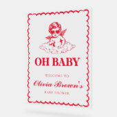 Pink and Red Retro Cherub Baby Shower Acryl Bord (Hoek)