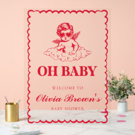 Pink and Red Retro Cherub Baby Shower Acryl Bord