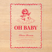 Pink and Red Retro Cherub Baby Shower Acryl Uitnodigingen (Voorkant)