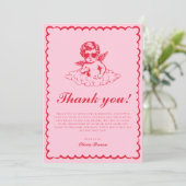 Pink and Red Retro Cherub Baby Shower Bedankkaart (Staand voorkant)