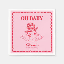 Pink and Red Retro Cherub Baby Shower Servet