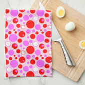 Pink and Red Retro Circles and Polka Dots on Pink Theedoek (Quarter Fold)
