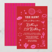 Pink and Red Rodeo Disco Ball Any Age Birthday Kaart (Voorkant / Achterkant)