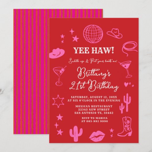 Pink and Red Rodeo Disco Ball Any Age Birthday  Kaart (Voorkant / Achterkant)