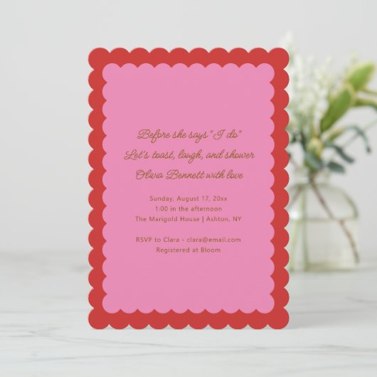 Pink and Red Scalloped Edge Bridal Shower Kaart (Staand voorkant)