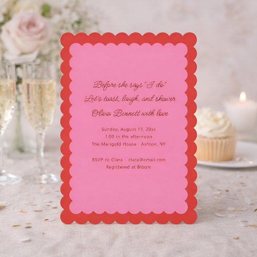 Pink and Red Scalloped Edge Bridal Shower Kaart
