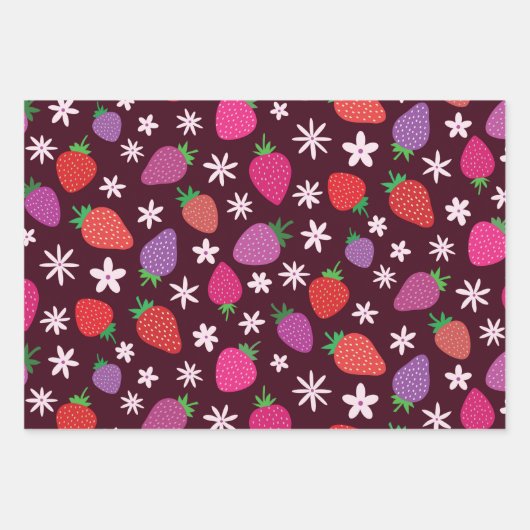 Pink and red strawberry pattern floral inpakpapier vel (Voorkant 2)
