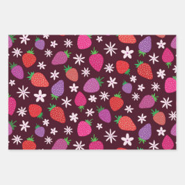 Pink and red strawberry pattern floral  inpakpapier vel