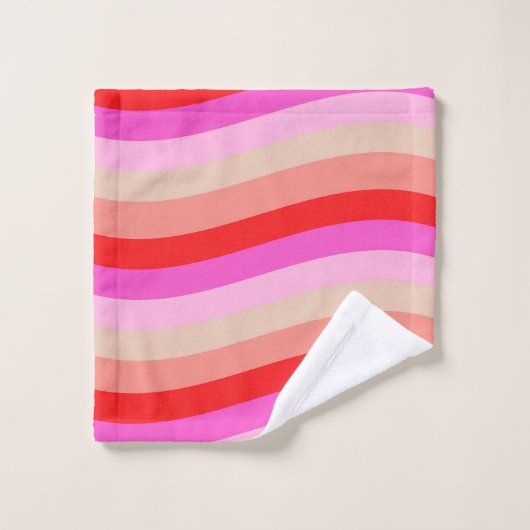 Pink and Red Wavy Stripes Bright Valentine's Day Bad Handdoek (Wasdoekje)
