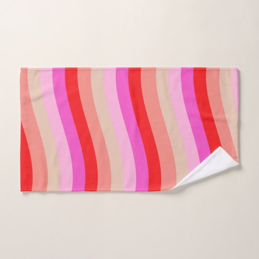 Pink and Red Wavy Stripes Bright Valentine's Day Bad Handdoek (Handdoek)