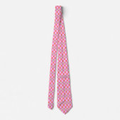 Pink and Sand Beige Retro Checkerboard Pattern Stropdas (Achterkant)