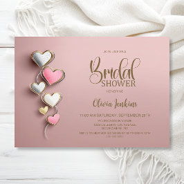 Pink and Silver Hearts Bridal Shower Kaart