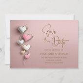 Pink and Silver Hearts Wedding Save the Date (Voorkant)