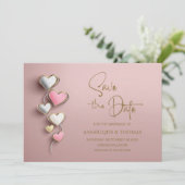 Pink and Silver Hearts Wedding Save the Date (Staand voorkant)