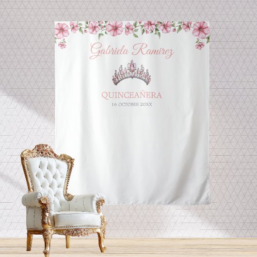 Pink and Silver Mis Quince Quinceañera Backdrop Wandkleed