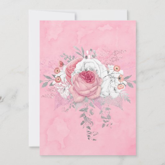 Pink and Silver Peony Florals Wedding Kaart (Achterkant)